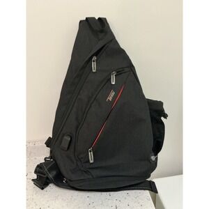 Tudequ Mens Black Sling Bag USB Charging Port Crossbody Shoulder Backpack Travel